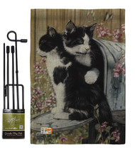 Tuxedo Cat Burlap - Impressions Decorative Metal Garden Pole Flag Set GS110079-D - £27.24 GBP