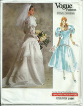 Vogue 2196 Bridal Original 80s Drop Waist Wedding Dress Pattern Size 6 8... - $15.19