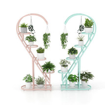 5 Tier Metal Plant Stand with Hanging Hook for Multiple Plants-Pink &amp; Bl... - $157.58