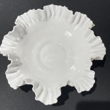 Fenton Rose Pattern Milk Glass Ruffle crimped Footed Bowl Candy Dish 9.5... - $16.82