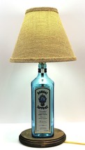 Bombay Sapphire Large 1.75L Bottle Table Lamp Lounge Light Burlap Shade Led Bulb - £64.16 GBP