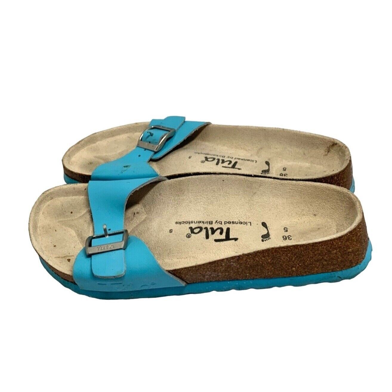 Primary image for Tula Birkenstock Womens Size 36 5 Blue Slip On Slide Shoes Sandals Buckle