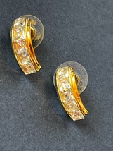 Channel Set Clear Rhinestone Goldtone Half Hoop Post Earrings for Pierced Ears – - £7.09 GBP