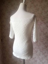 Ivory White off-Shoulder Lace Tops Bridesmaid Plus Size Crop Sleeve Top image 4
