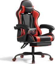 Red Gaming Chair Featuring Footrest, Lumbar Support, 360-Degree Swivel, Video - $139.92