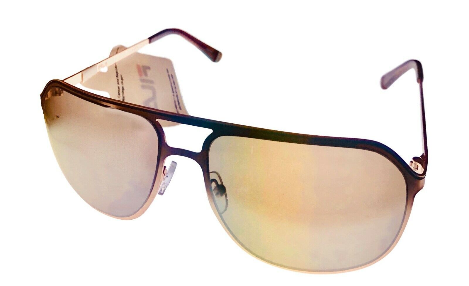 Fila Matte Matte Gold Mens Metal Aviator Sunglass,  Flash Lens SF9946. 648X