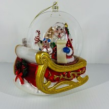 Mr Bingle With Santa Sitting In Sled Clear Glass Diorama Christmas Ornament - £35.61 GBP