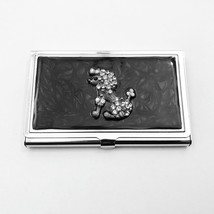 Vintage Stainless Steel Business Card Case with Rhinestone Poodle - $22.61