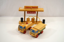 Vintage Wooden Block Shell Gas Filling Station &amp; Trucks Painted Toy NOS - $29.02