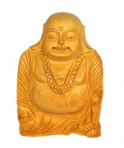 Wooden laughing buddha feng shui Statue Hand Carving work Artistic Decor... - £29.99 GBP