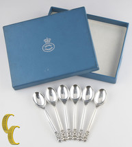 Georg Jensen Six Sterling Silver Acorn Mocha Spoons w/ Original Box 70.9 grams - £373.92 GBP