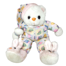 17&quot; Vintage White Teddy Bear W/ Block Pj&#39;s Bunny Slippers Stuffed Animal Plush - £59.99 GBP