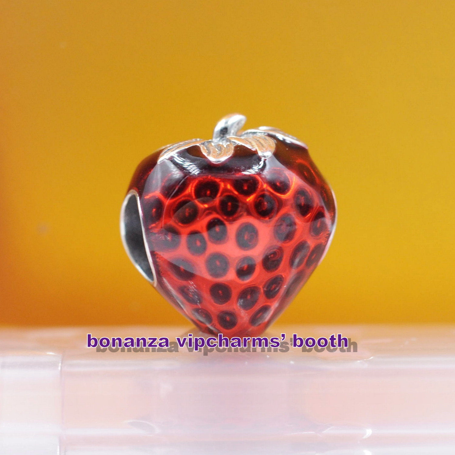 Summer Release 925 Sterling Silver Seeded Strawberry Fruit Charm With Enamel
