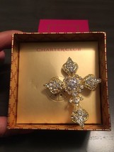 NIB $25 Charter Club Crystal & Gold Tone Cross Pin Brooch in Gift Box - $12.50