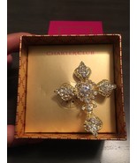 NIB $25 Charter Club Crystal &amp; Gold Tone Cross Pin Brooch in Gift Box - £9.82 GBP