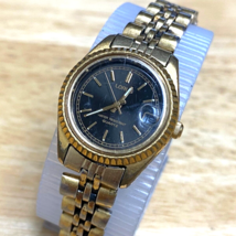 VTG Lorus Lady Gold Tone Black Dial Fluted Bezel Analog Quartz Watch~New... - $26.59