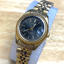 VTG Lorus Lady Gold Tone Black Dial Fluted Bezel Analog Quartz Watch~New Battery - £20.92 GBP