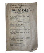 VIntage WWI Era Bill Of Fare For 10 Days 200 Men Army Appropriation Book... - $25.35 CAD