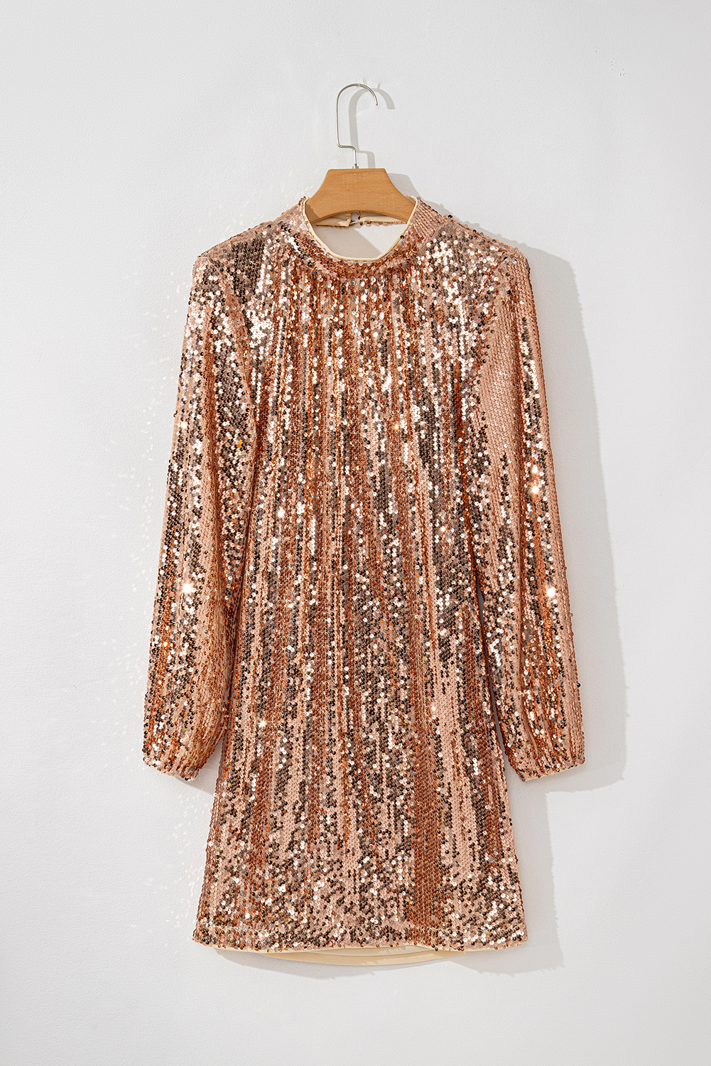 Gold Sequined Long Sleeve Cutout Back Mini Dress Item image 3
