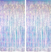 Iridescent Party Streamers Backdrop Neon Transparent Holographic Tinsel ... - $35.08