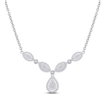 10kt White Gold Womens Round Diamond Teardrop Necklace 3/4 Cttw - £814.90 GBP