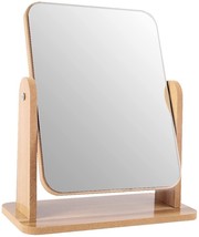 Tabletop Makeup Mirror Vanity Cosmetic Portable Beauty Stand Rotatable Wood Desk - £25.56 GBP
