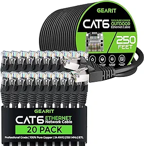 GearIT 20Pack 3ft Cat6 Ethernet Cable &amp; 250ft Cat6 Cable - £166.01 GBP