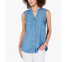 Style &amp; Co Womens Small Sun Wash Side Seam Button Up Sleeveless Top NWT ... - $24.49