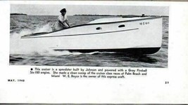 1940 Magazine Photo Johnson Cruiser Speedster Boat Gray Fireball Six-150 Engine - £8.22 GBP