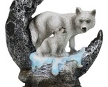 Winter Snow White Wolf With Pup Cub By Snowy Crater Crescent Moon Figurine - $17.99