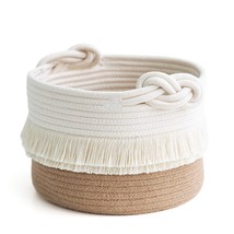  Small Woven Storage Baskets Cotton and Jute Rope Decorative Hamper for Diaper - £23.30 GBP