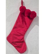 Christmas Holiday Candy Cane Peppermint Red Pom Pom Stocking NEW - $29.99