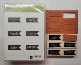 Stampin&#39; Up! Banner Greetings Wood Mounted Retired Set - £7.11 GBP