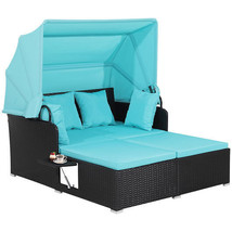 Patio Rattan Daybed with Retractable Canopy and Side Tables-Turquoise - Color: T - $466.84 CAD