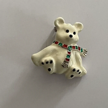 White Enamel Polar Bear with Scarf Brooch Pin Jewelry Vintage - £7.70 GBP