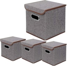 Beigeswan Storage Bin [Set Of 4] Linen Fabric Foldable Container With Lid, - £35.14 GBP