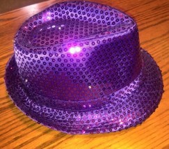 Purple Sequin Spakley Fedora Hat Holiday Festive Light Up New Years Holiday - £9.36 GBP