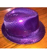 Purple Sequin Spakley Fedora Hat Holiday Festive Light Up New Years Holiday - £9.47 GBP
