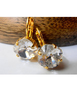 Clear Cushion Cut Swarovski Crystal Gold Earrings 4470 - £27.17 GBP