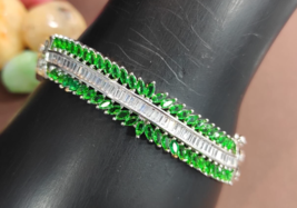 Indian Bollywood Style 925 Silver Plated Green Openable Bracelet Jewelry Set - £22.76 GBP