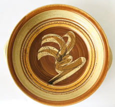 Large Artisan Pottery Bowl with Handles Signed Vintage 1960s-70s Stoneware - £30.88 GBP