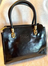 Vintage Valentina Italian Leather Handbag Black With Gold Hardware Stunn... - £95.92 GBP