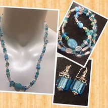 Vintage Blue Glass Lamp  Necklace 20”And Earrings - £11.99 GBP