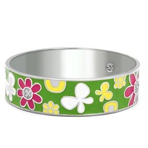 7.75 In High Polish Stainless Steel Floral Theme Bangle Pink White Yellow Green - £18.51 GBP