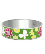 7.75 In High Polish Stainless Steel Floral Theme Bangle Pink White Yello... - $31.04 CAD