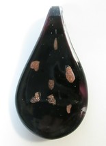 Art Glass Slide Pendant Bead Leaf Drop Shape Black Copper Tone - $8.00