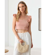 Le Lis Ruffled Cap Sleeve Square Neck Crop Top - $30.45 CAD