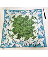 Vintage Hankie Brick Wall w Acorns &amp; Oak Leaves 15 Inches Blues Greens - $13.50 CAD