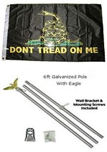 2x3 2&#39;x3&#39; Gadsden Black Yellow Don&#39;t Tread Flag Galvanized Pole Kit Eagle Top PR - £15.96 GBP