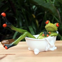 Tree Frog in a Bath Tub 6&quot; Length, Funny Tree Frog, Bathroom Decor  - £24.77 GBP